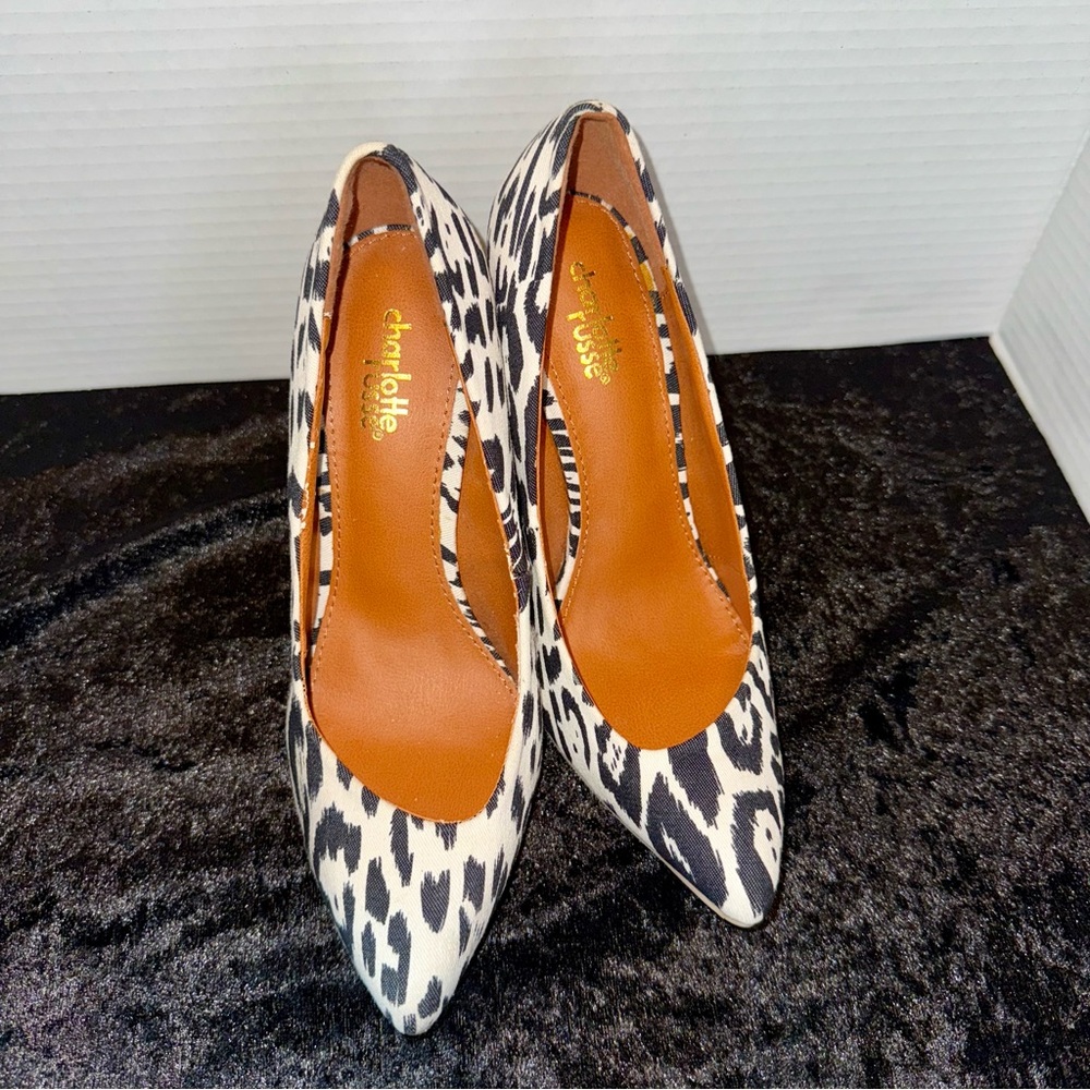 Vintage Black White Leopard Animal Print Women's‎ High Heels Dress Shoes Sz 7 - Picture 2 of 6